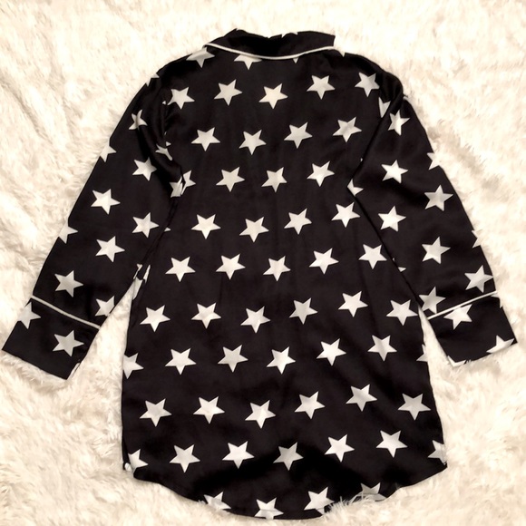 Black Long Pajama Shirt with White Stars - Picture 3 of 5